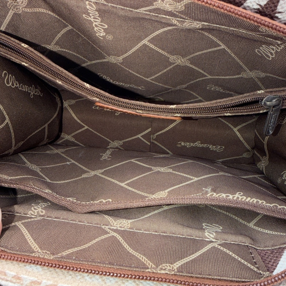 Wrangler Western Aztec Pattern Tote Bag Brown Beige Top Handle & Strap Women - Picture 10 of 16